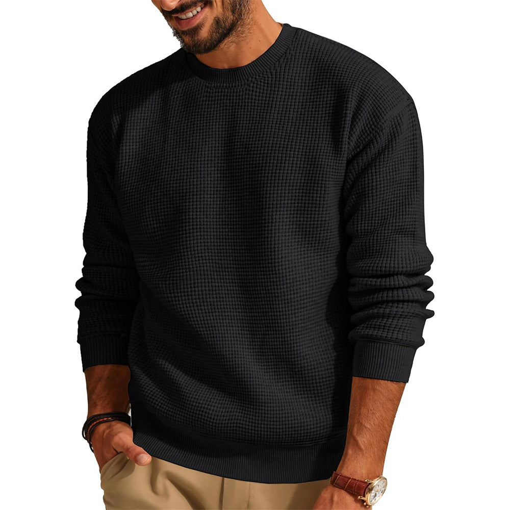 Men's Fashion Solid Color Waffle Casual sweater