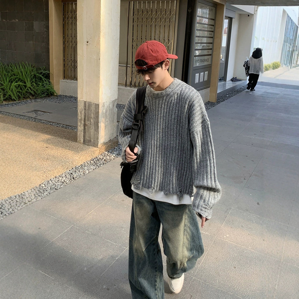 Retro Worn Long-sleeved Pullover Sweater For Men And Women