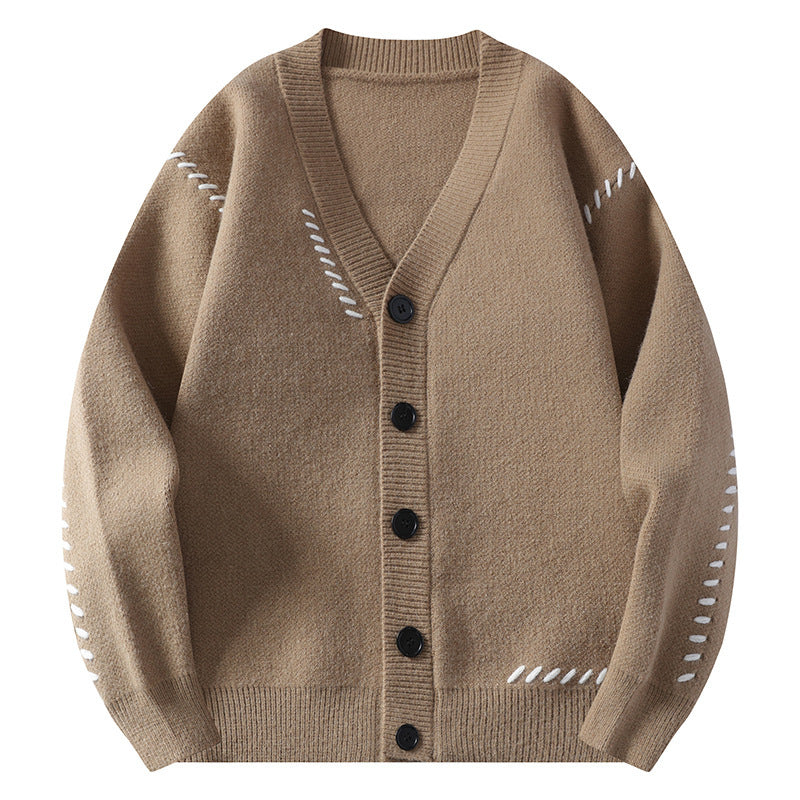 Heavy Men's Knitted Cardigan Coat Autumn And Winter V-neck Cotton sweater