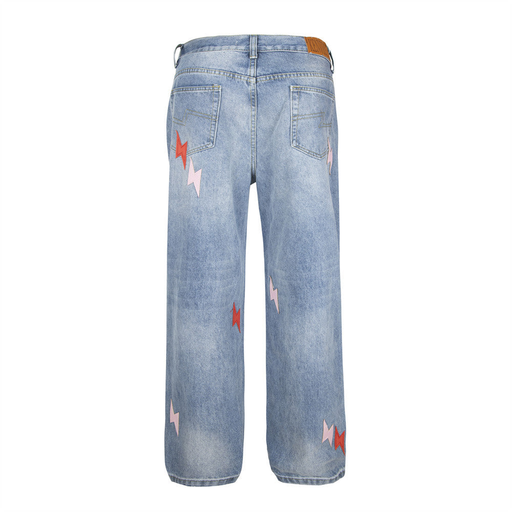 Lightning Embroidered Denim Trousers Men