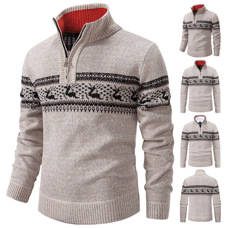 Plus Size Half-open Zipper Men's Autumn And Winter Loose Color Matching Knitwear sweater