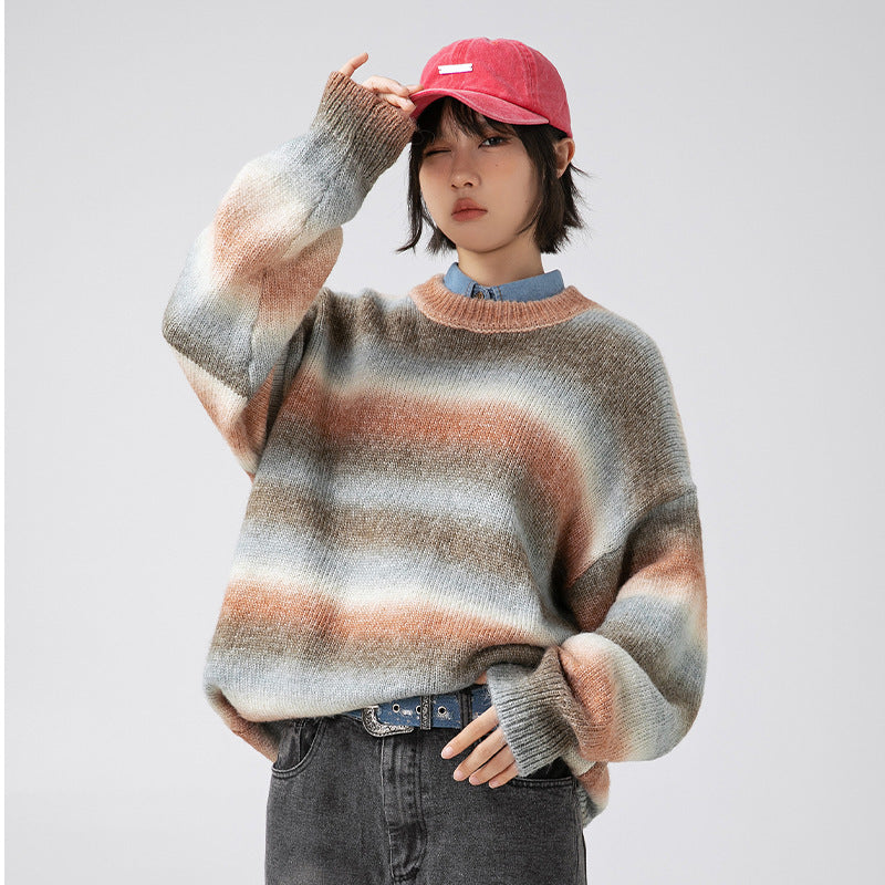 Japanese Gradient Satin Dyed Round Neck Sweater For couple