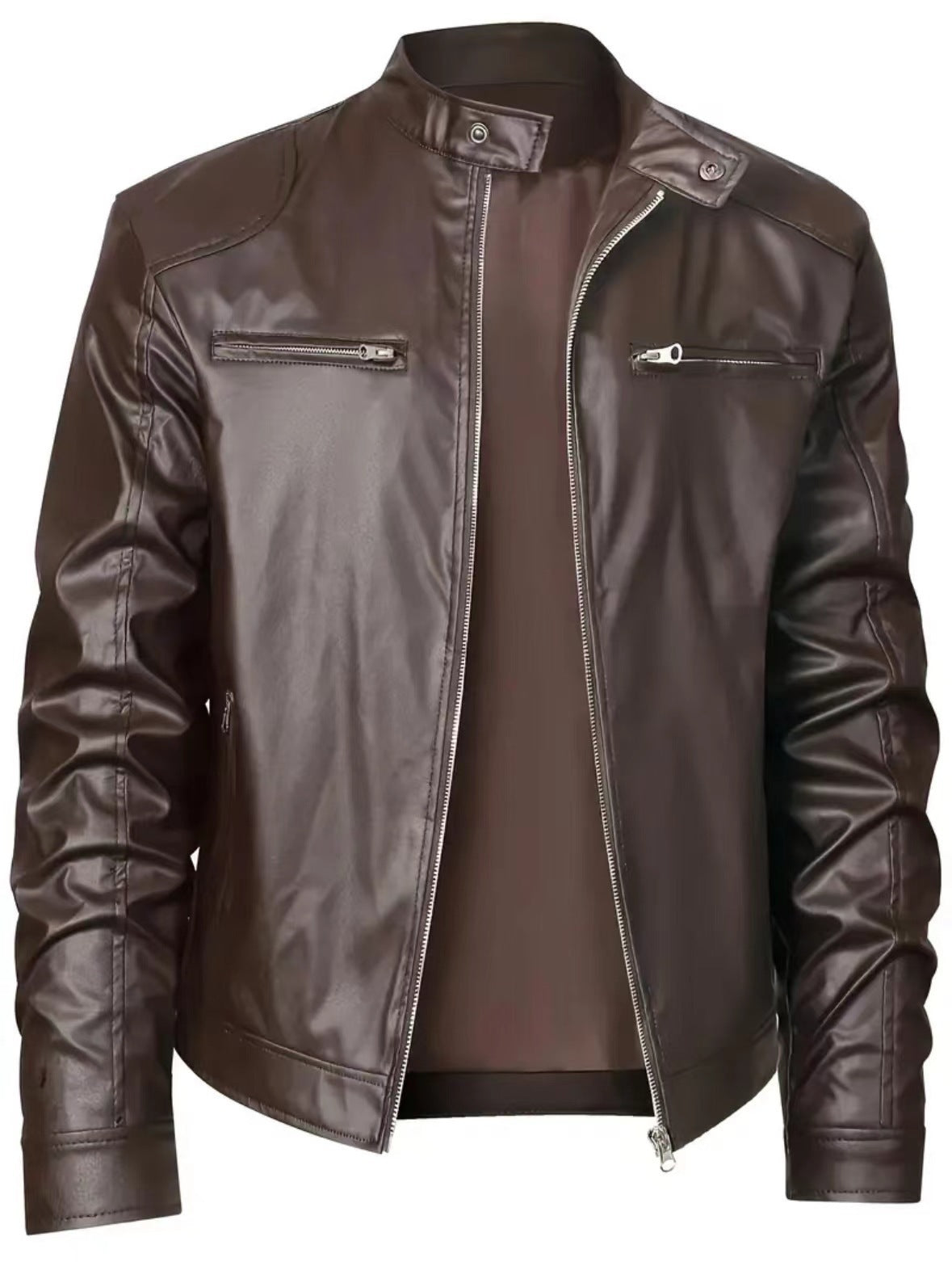 Men's Stand-up Collar Slim Fit Leather Zipper jacket