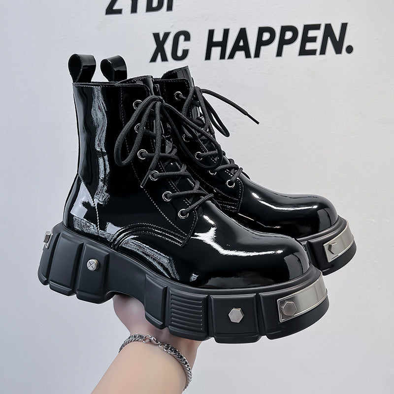 Men's Chunky Heel Platform Round Head Lace-up Martin Boots