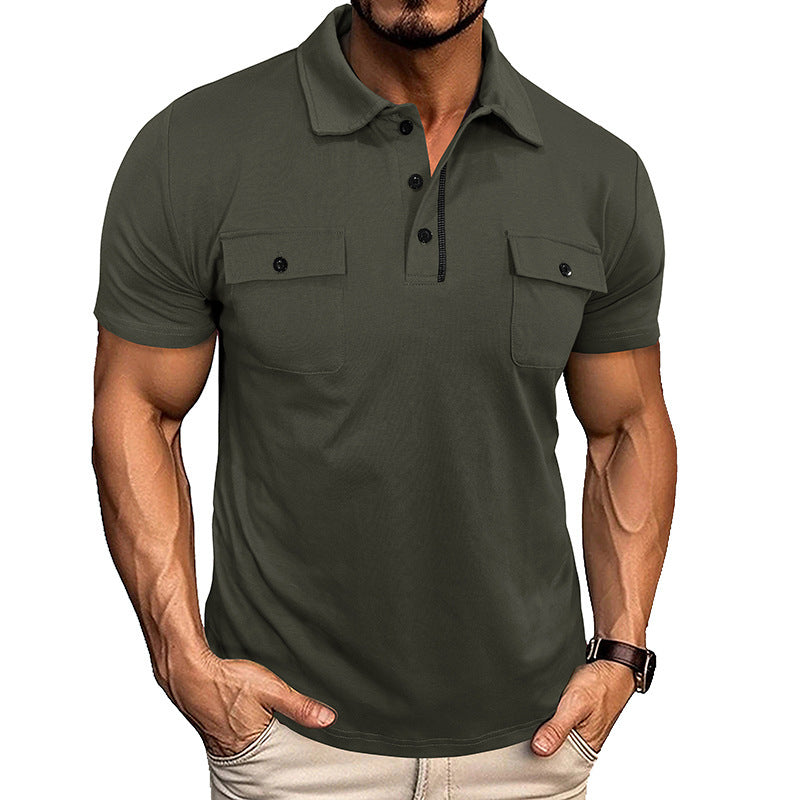Summer Lapel Button Polo Shirt With Pockets