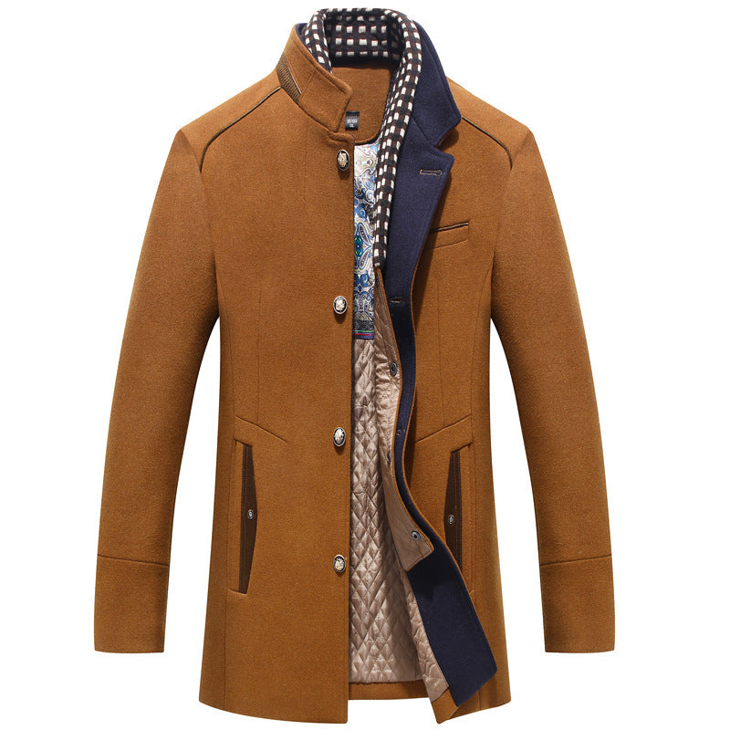 Men's Woolen Thickened Scarf Collar Coat