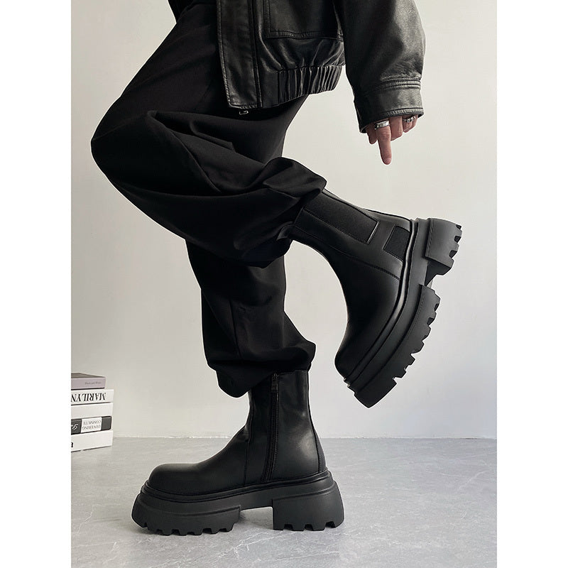 Autumn And Winter Leather Martin Boots High-top Leather Fleece-lined boots