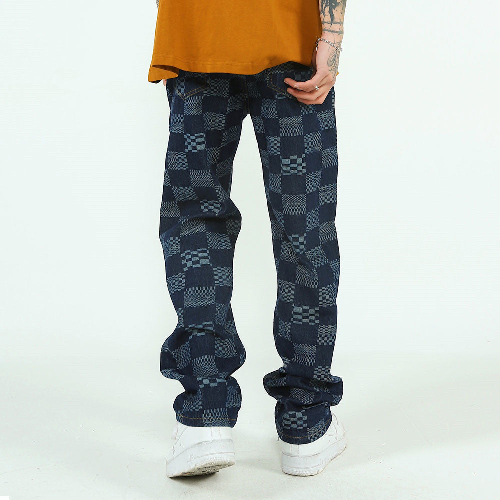 Checkerboard Jacquard Jeans For Men