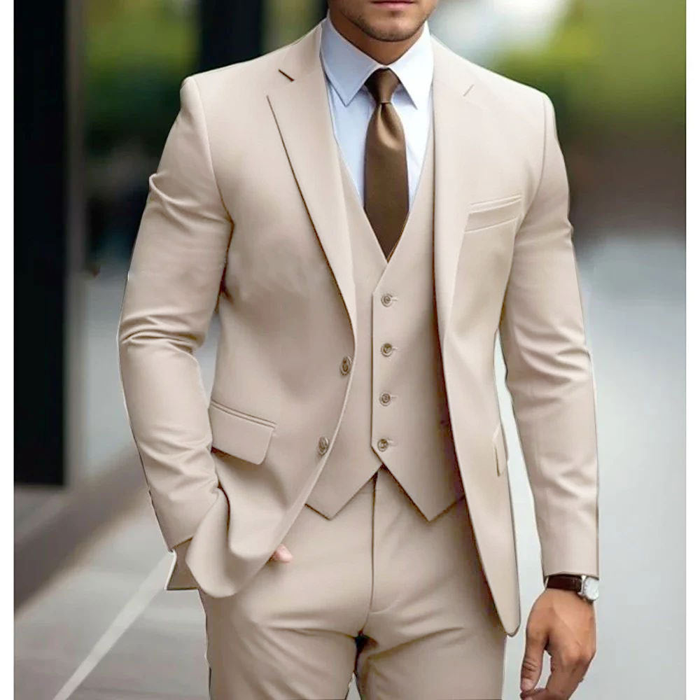Business Casual Men's Three-piece Suit For Bridegroom Wedding