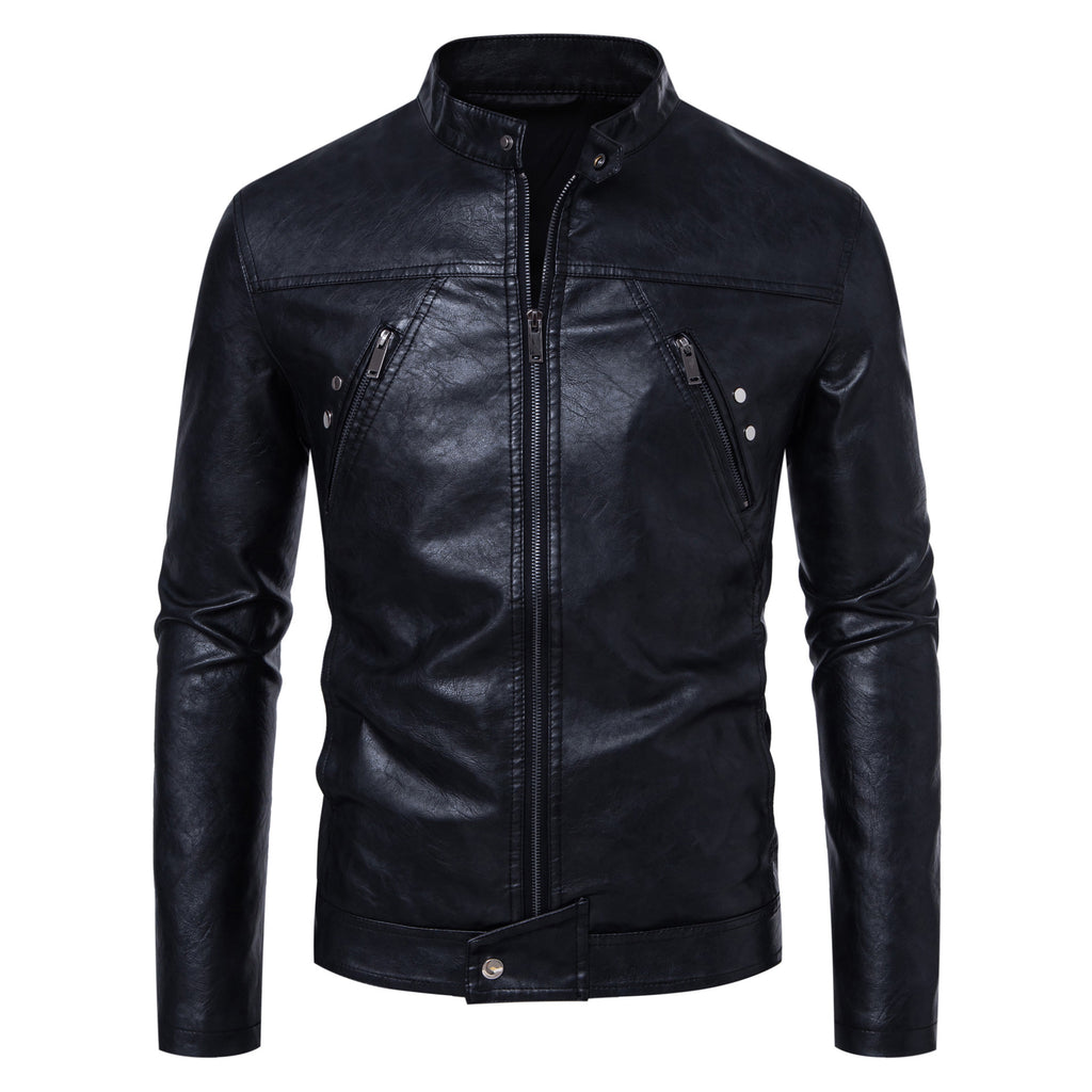 Men's Leather Coat Casual Stand-up Collar Jacket