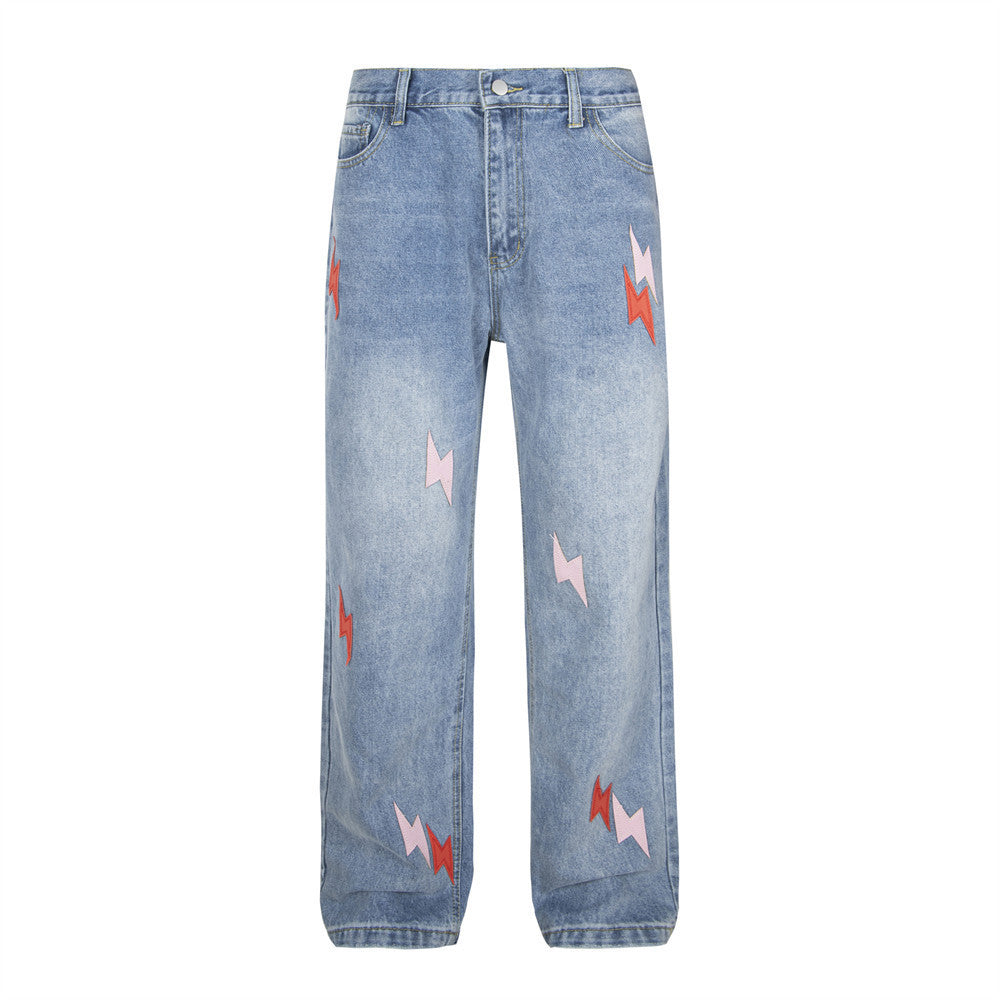 Lightning Embroidered Denim Trousers Men