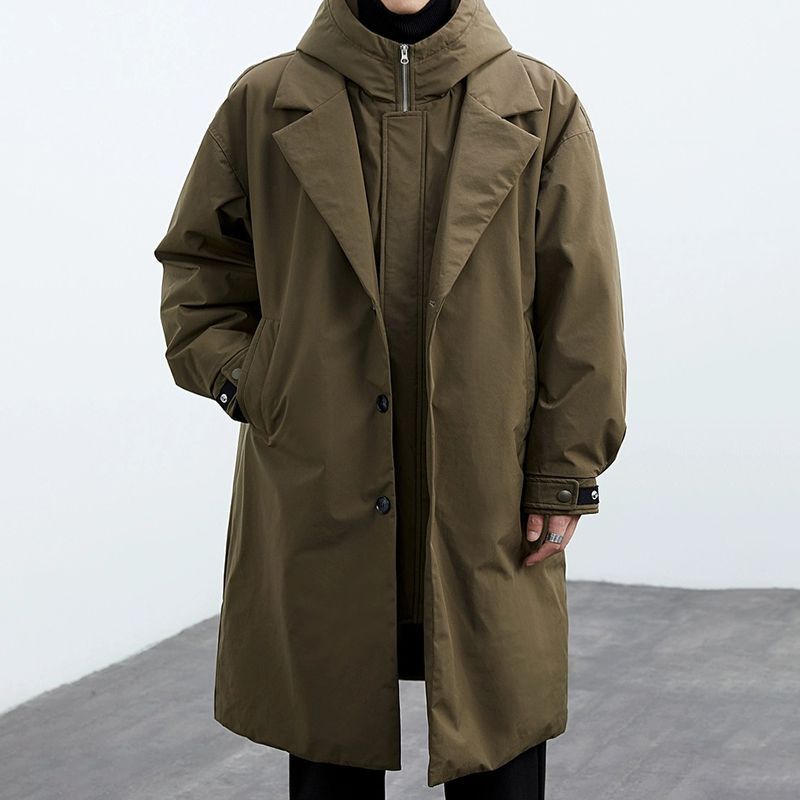 Men's Two Pieces Hooded Mid-length Trench Coat