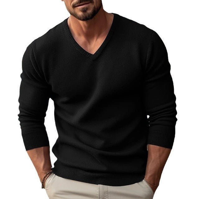 Men Knitwear V-neck Slim Fit Thin Long Sleeve Sweater