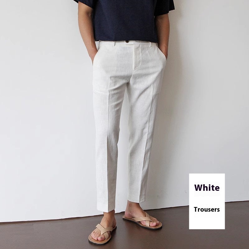 Cotton Cropped Linen Trousers