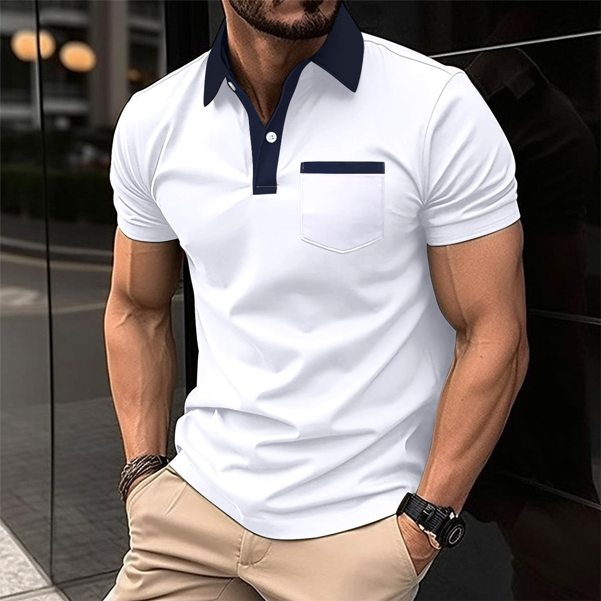 Slim Pocket Short-sleeved Polo Shirt
