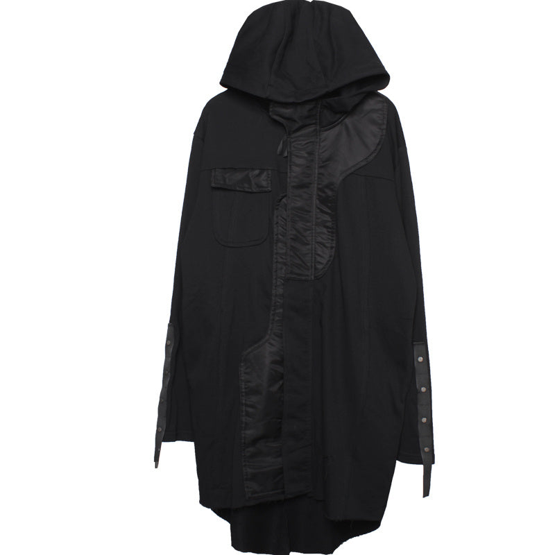 Original Dark Retro Patchwork RO Hooded Trench Coat