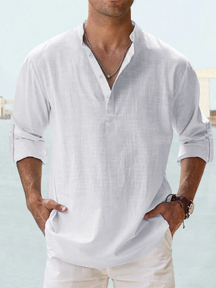 Men's Linen Stand-up Collar Long Sleeve shirt