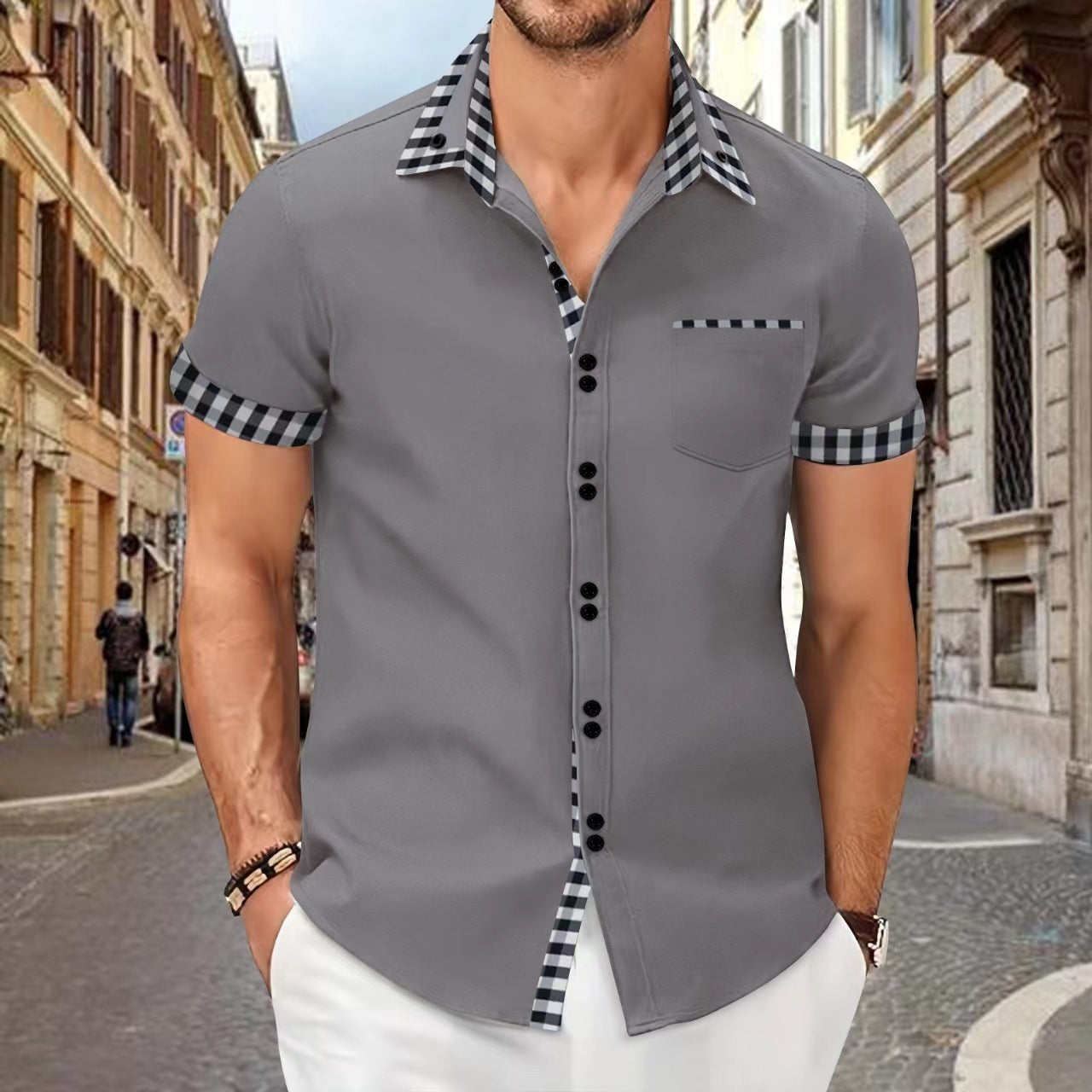 Men's Casual Pocket Stitching Contrast shirt