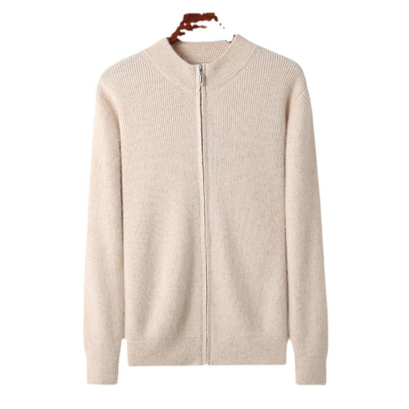 Men's Half-high Collar Loose Thick Zip Wool Knitted Sweater