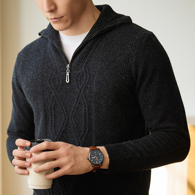 Pure Wool Sweater Half-height Zip Leisure Warm Sweater