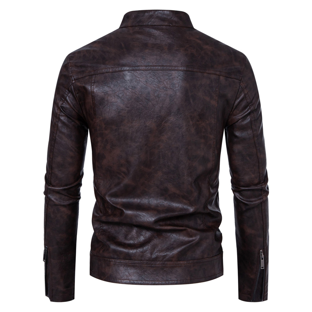 Men's Leather Coat Casual Stand-up Collar Jacket