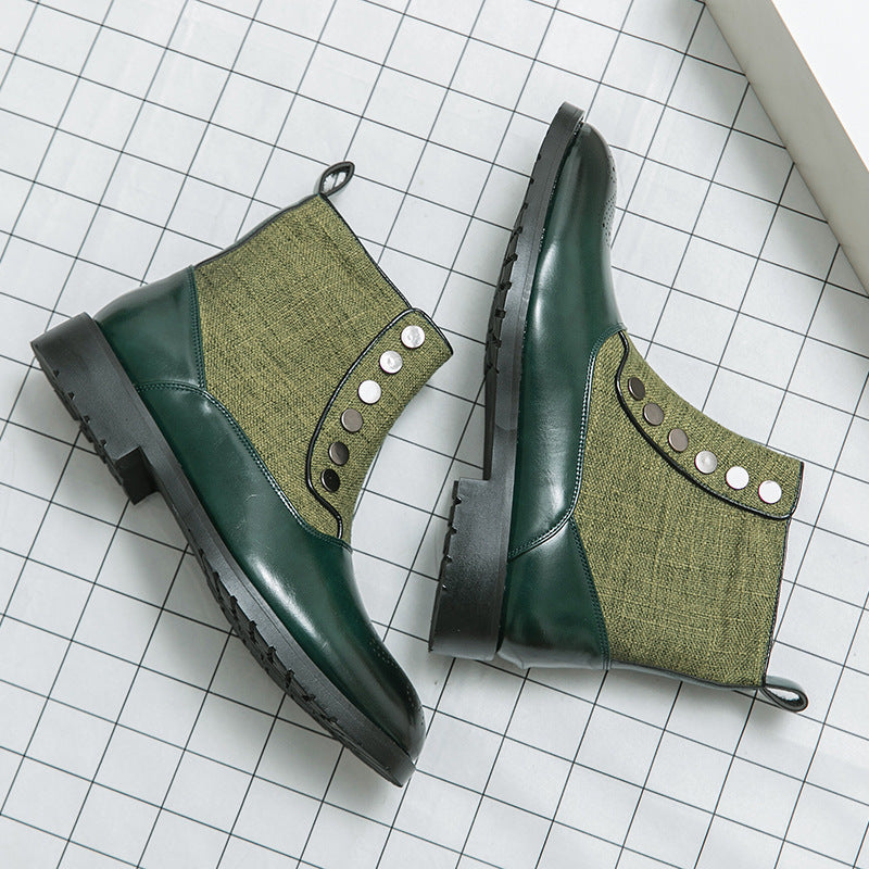 Stitching High Top Wild British Martin Casual Men's Leather Shoes