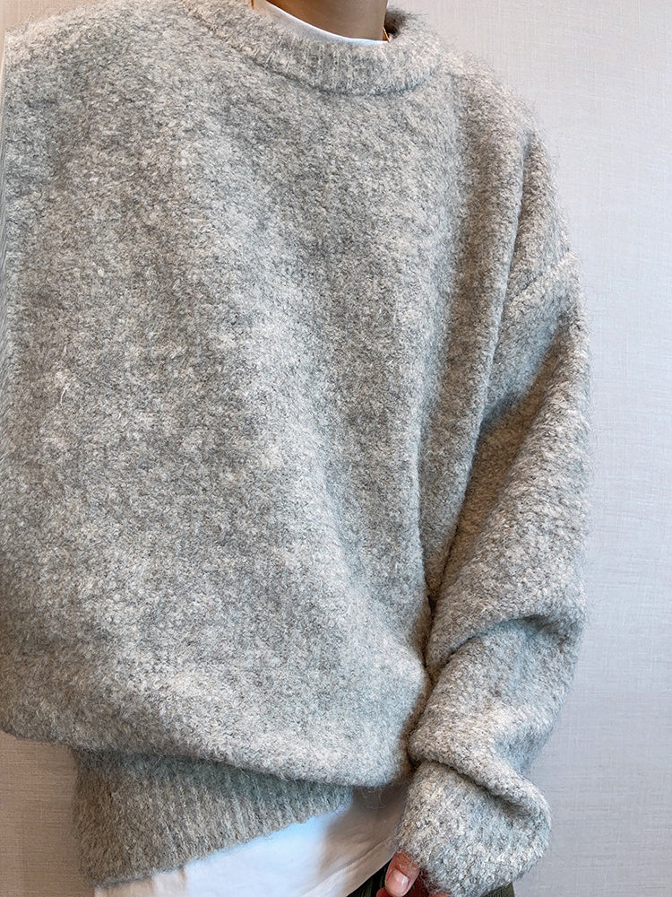 Plush Round Neck Knitted Thick Sweater Men