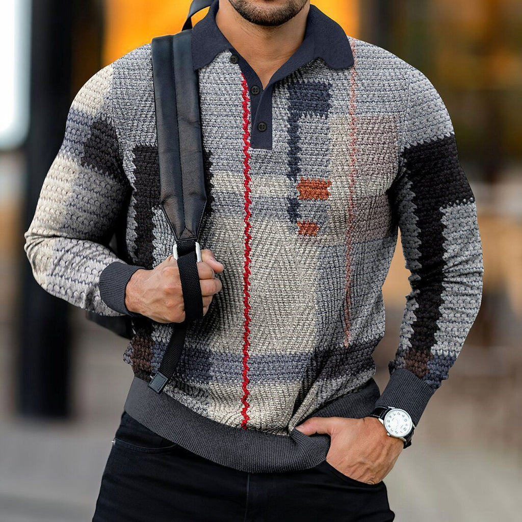 Men's Digital Printing Lapel Button Casual sweater