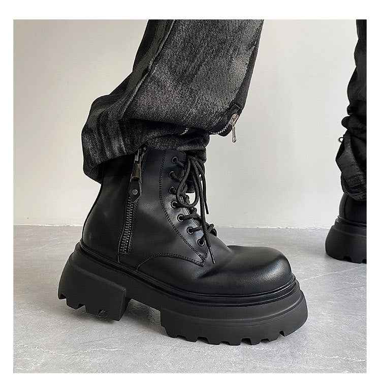 Autumn And Winter Leather Martin Boots High-top Leather Fleece-lined boots