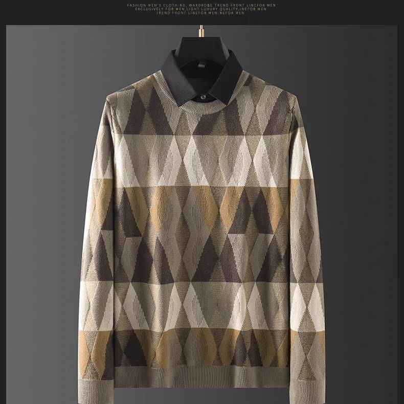 Contrast Color Diamond Lattice  Warm Men's Shirt