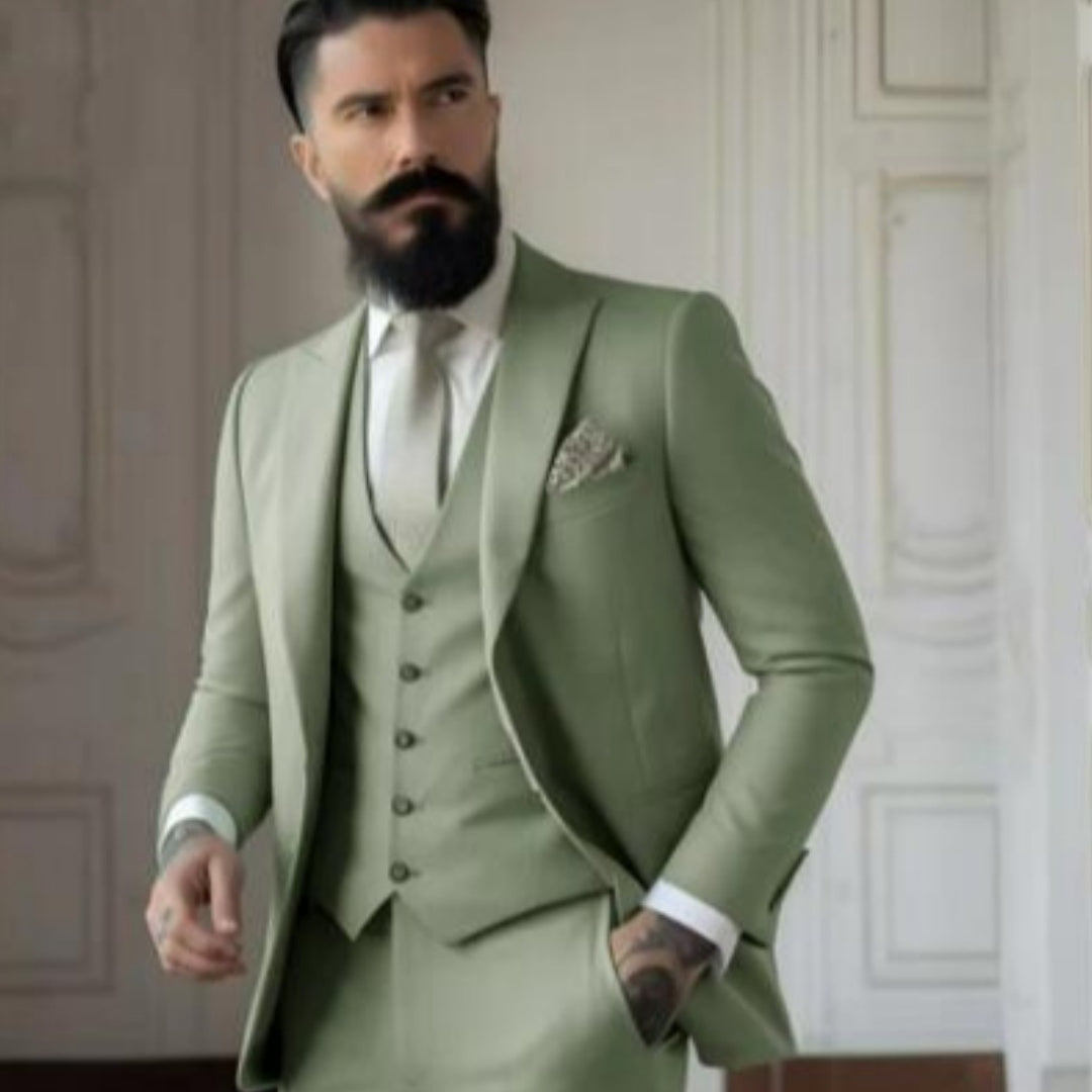 Men's Slim Fit Solid Color Business Suit Set