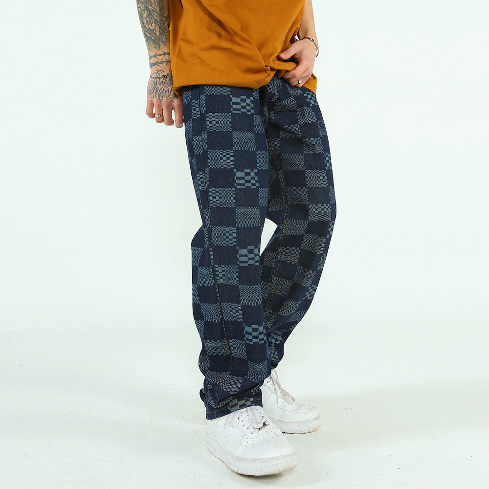 Checkerboard Jacquard Jeans For Men