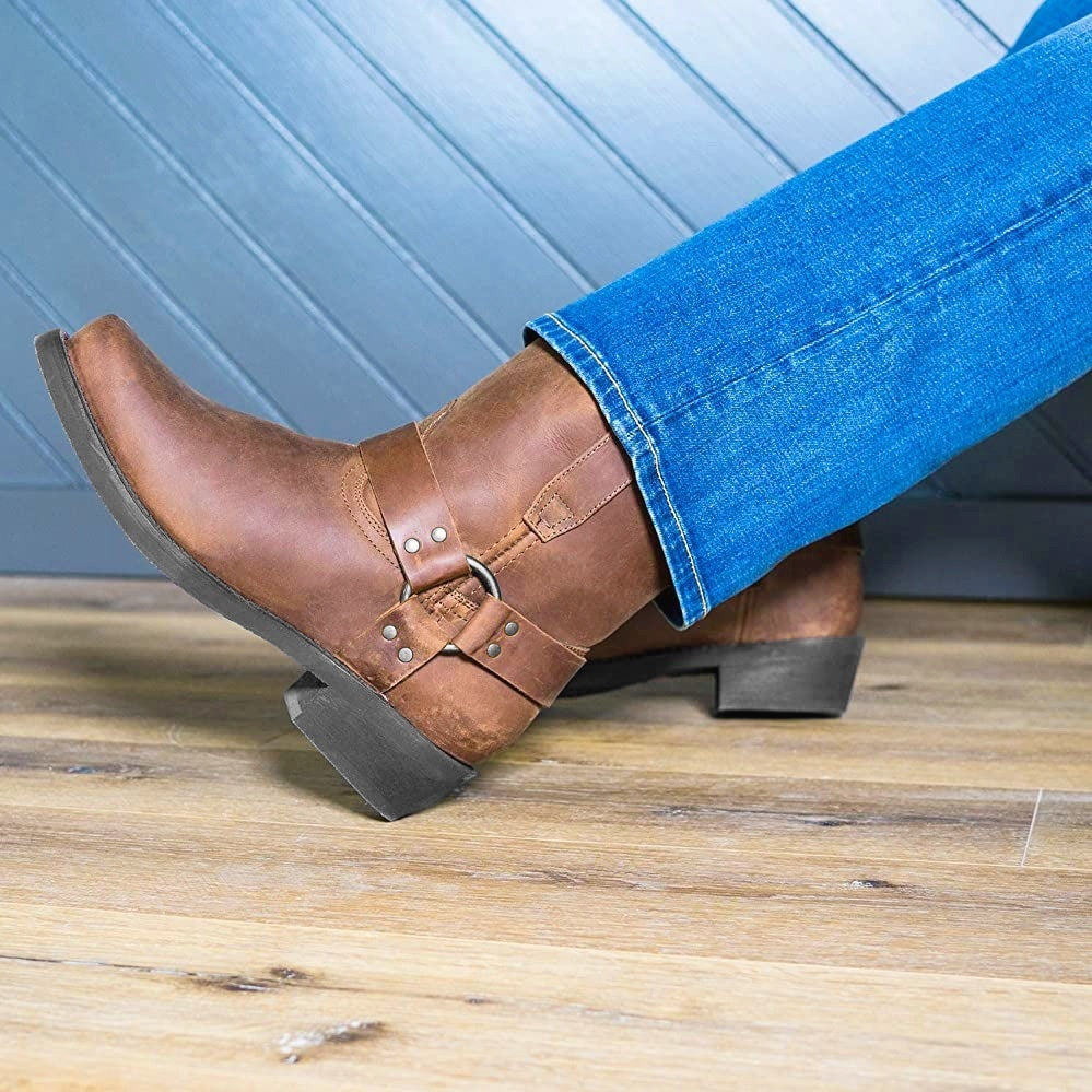 Retro Ankle Cowboy Mid-top Men's Rivet High Heel Knee-high Boots