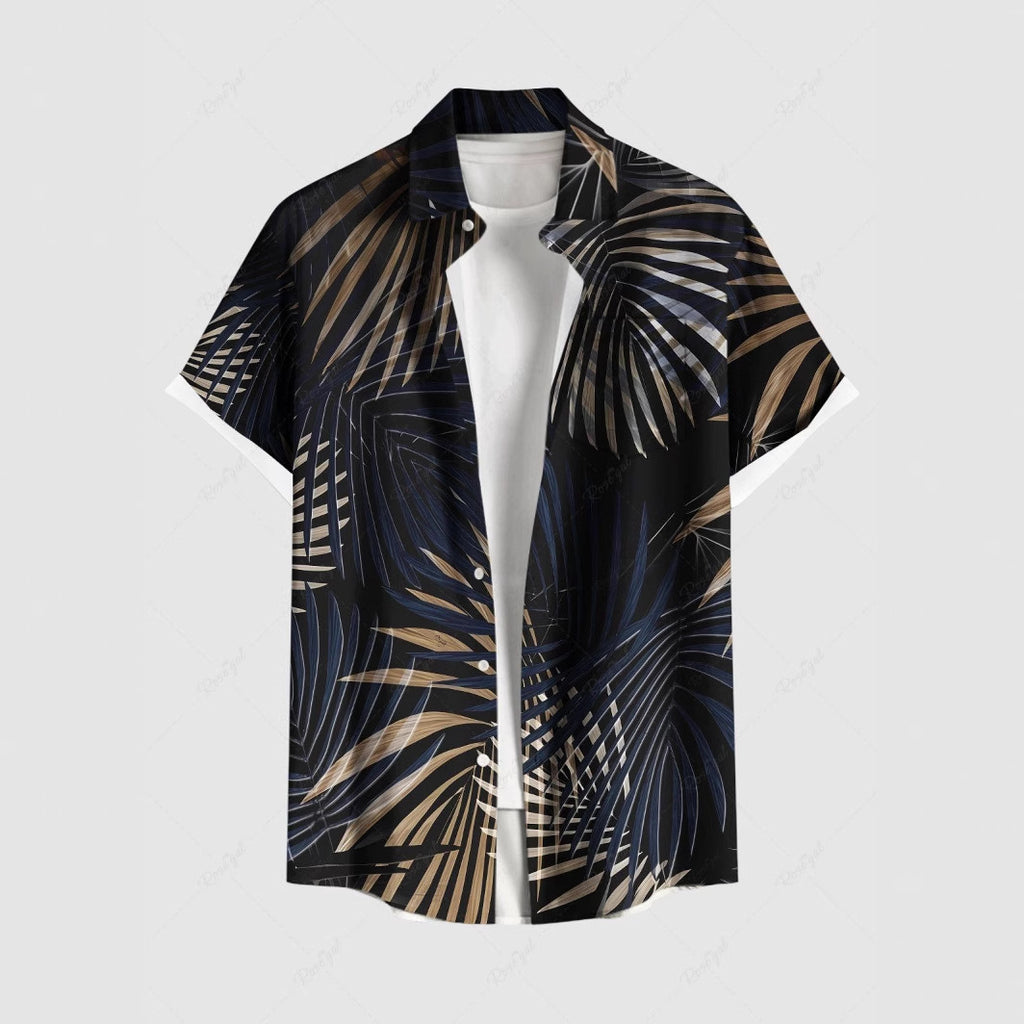 Men's Stripes Short Sleeve Stand Collar Shirt