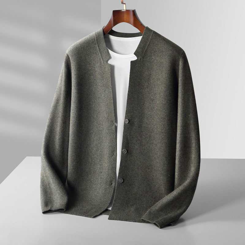 Wool Cardigan Men's Stand Collar Solid Color sweater