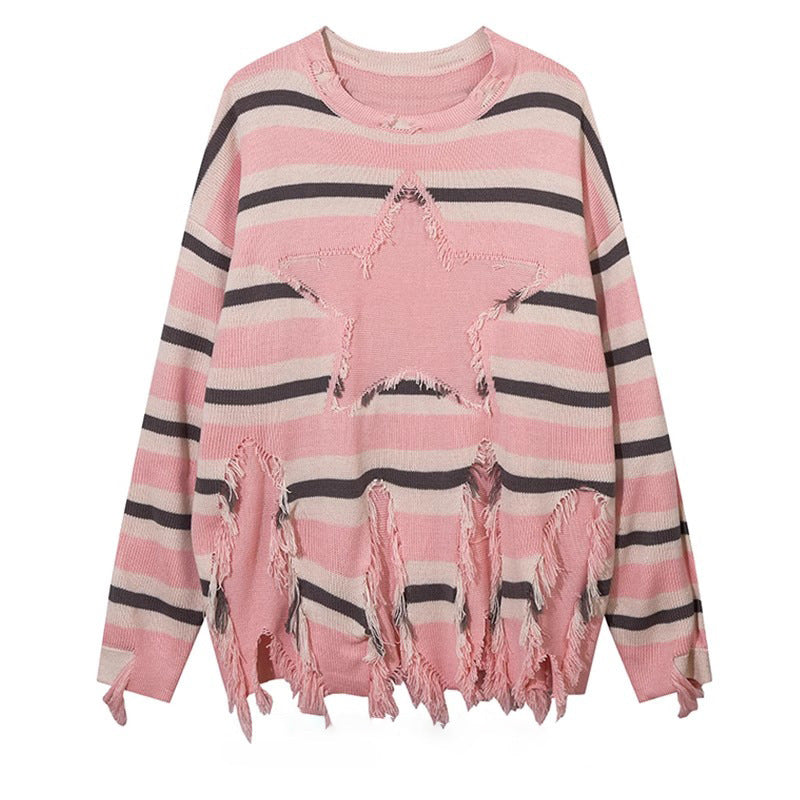 Stitching Contrast Color Long Sleeves Round Neck Sweater