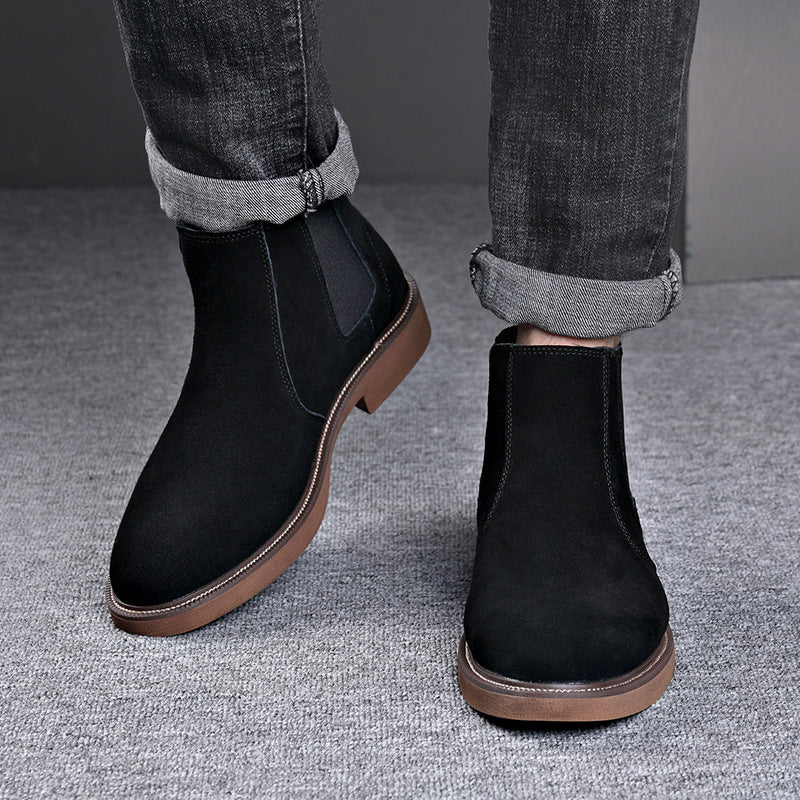 Men's Suede Leather Autumn And Winter Fleece-lined Pointed Ankle Boots
