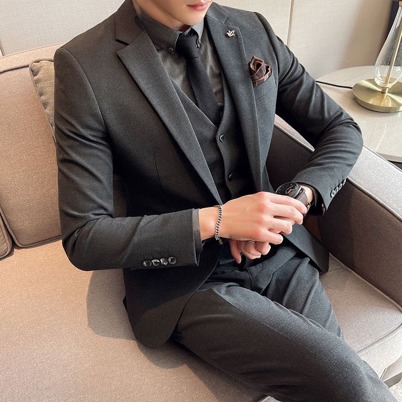 Men's Solid Color Men's Three-piece Suit