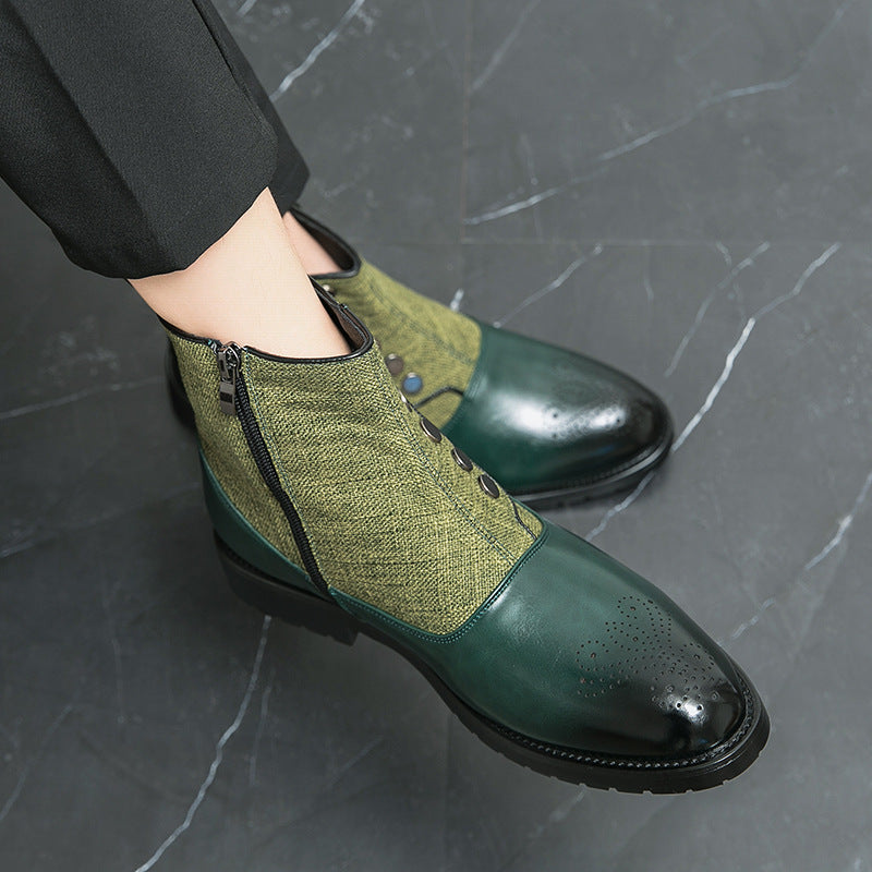 Stitching High Top Wild British Martin Casual Men's Leather Shoes