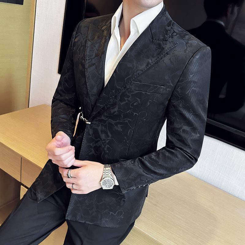 Men's Casual Suit Hook Placket Closure Collar Leather Texture Suit