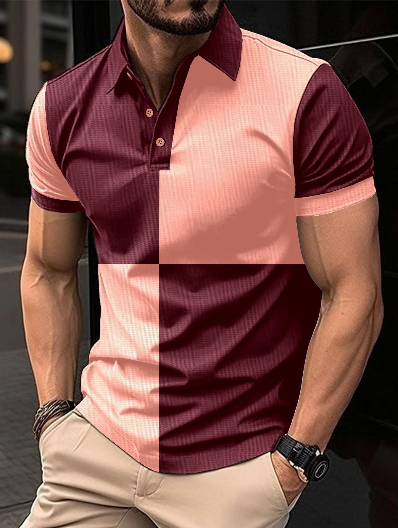 Sports Short Sleeve Color Stitching Turnover Neck Polo Shirt men