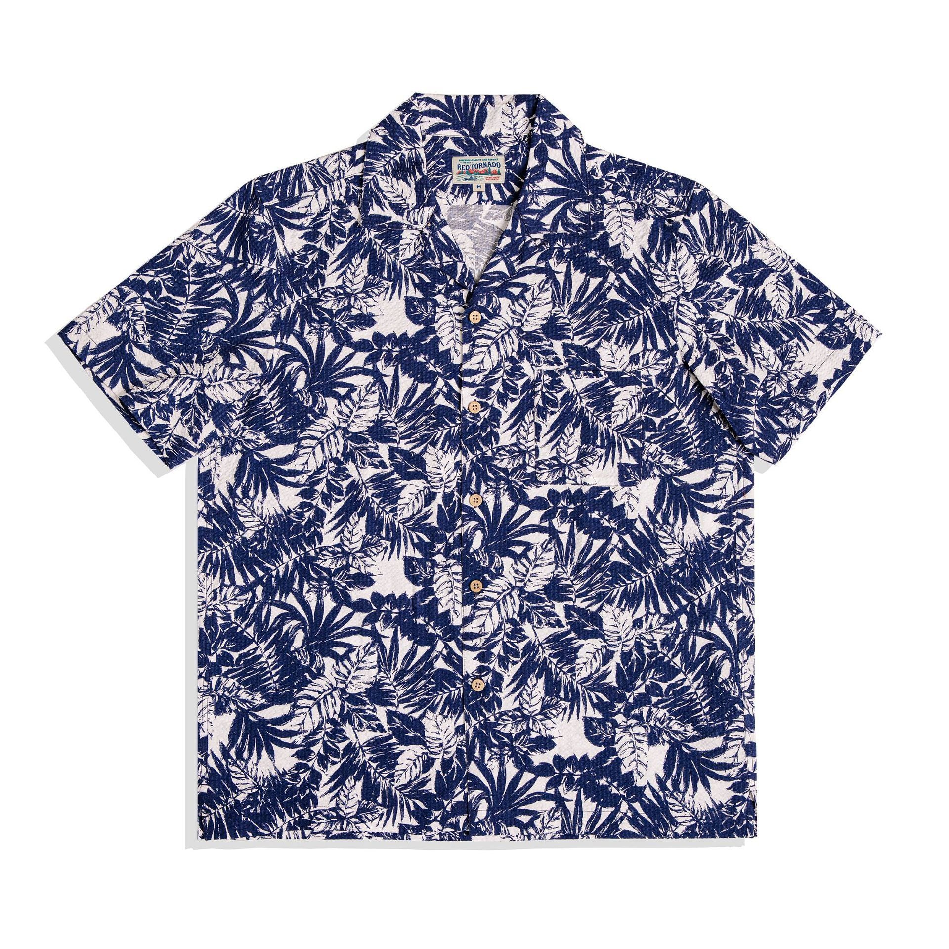 Vintage Printed Seersucker Cuban Collar Shirt