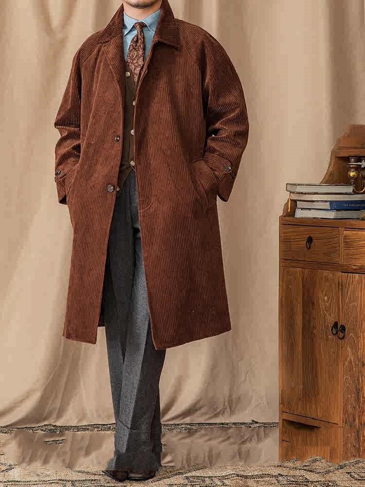 Autumn Corduroy Long-cut Coat Casual Loose Raglan Sleeve Retro trench coat
