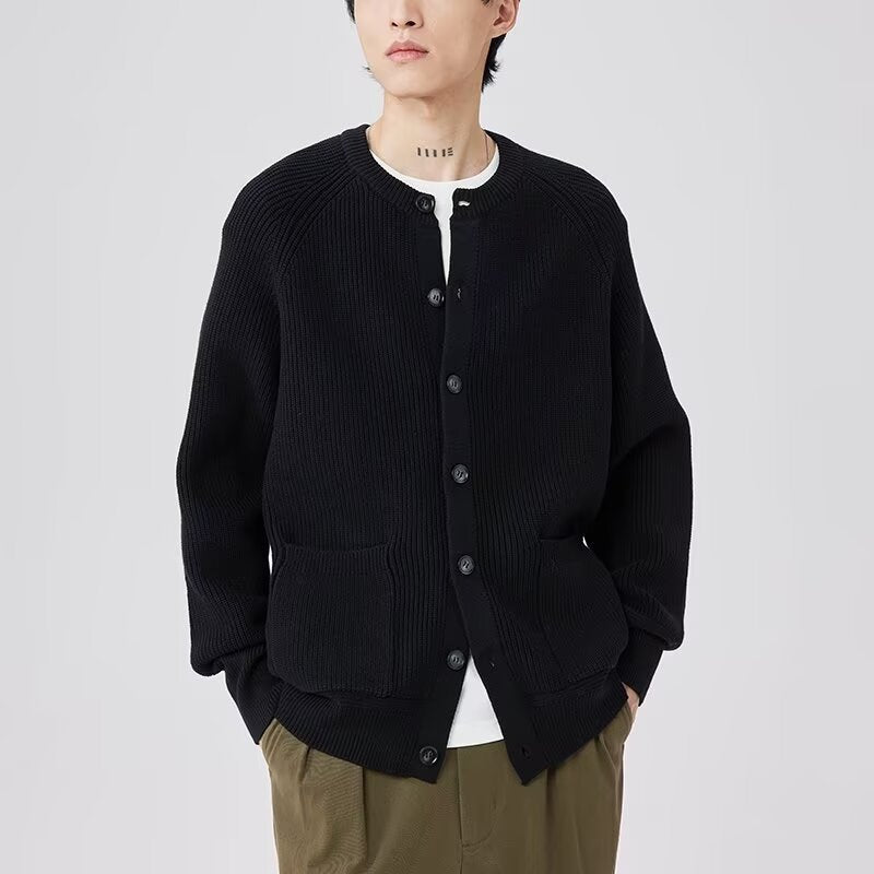Men's Round Neck Loose Casual Black Sweater