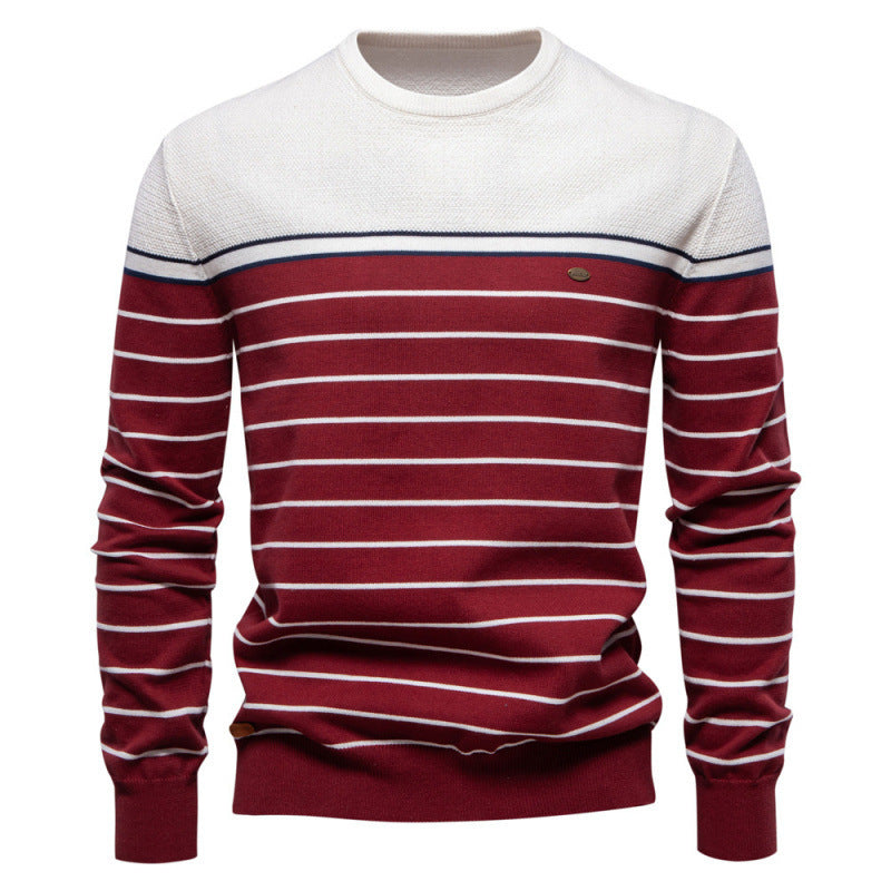 Men's Casual Striped Color Matching Long-sleeved Sweater