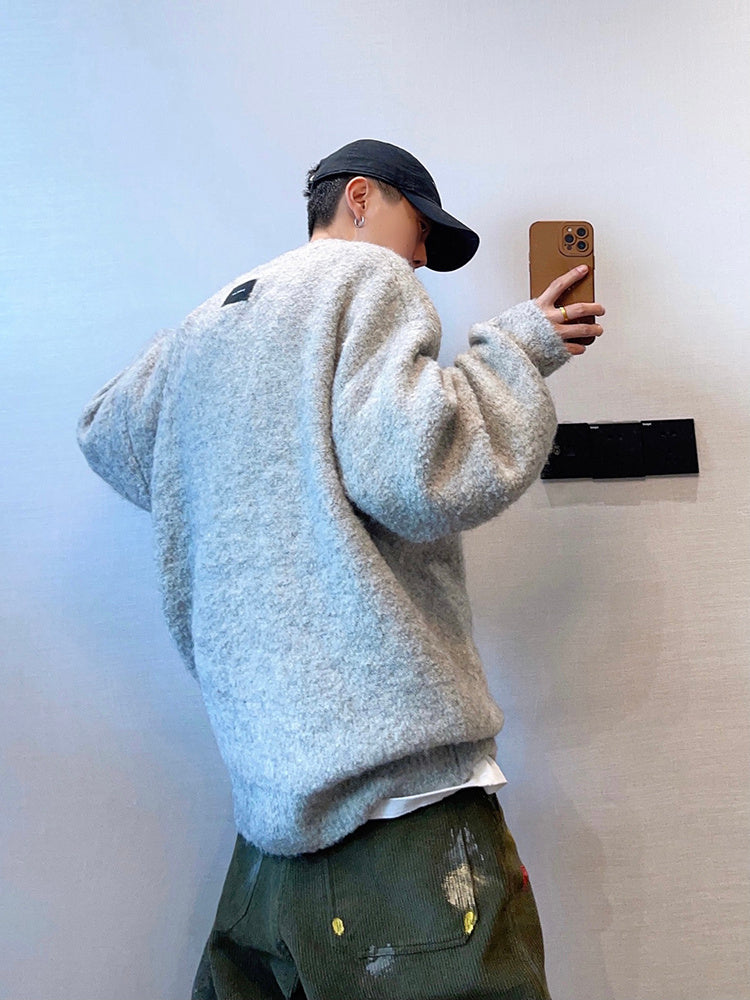 Plush Round Neck Knitted Thick Sweater Men