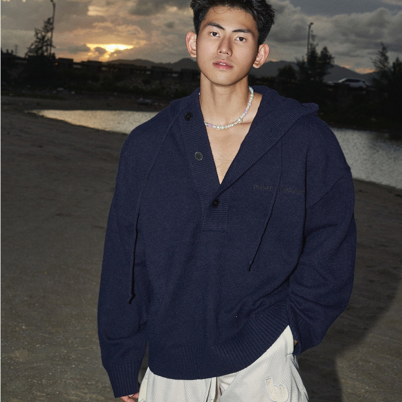 American Simple Embroidery Knitting Hooded Sweater