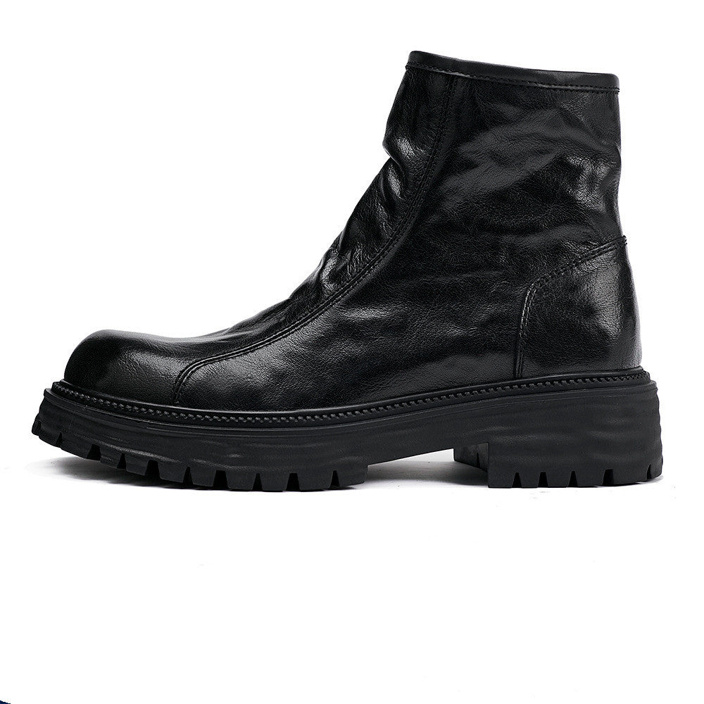 Men's Autumn And Winter Genuine Leather High-top Platform Worker Boots