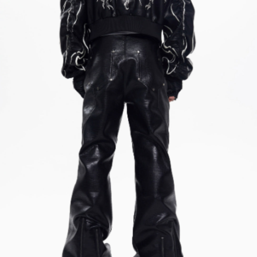 Zipper Design Micro Pull Up Leather Pants For Men