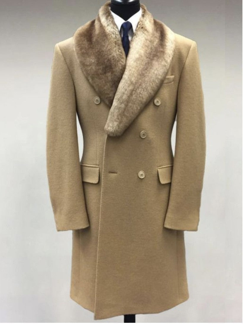 Men Woolen Polo Collar Solid Color Mid-length Pocket Casual Coat